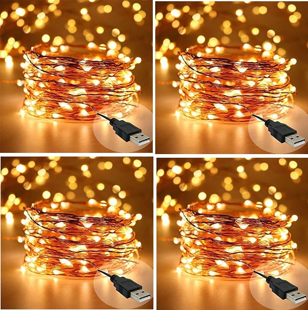 Desidiya Copper Fairy String Lights with USB Cable for Home Decoration 10 Meters Pack of 4