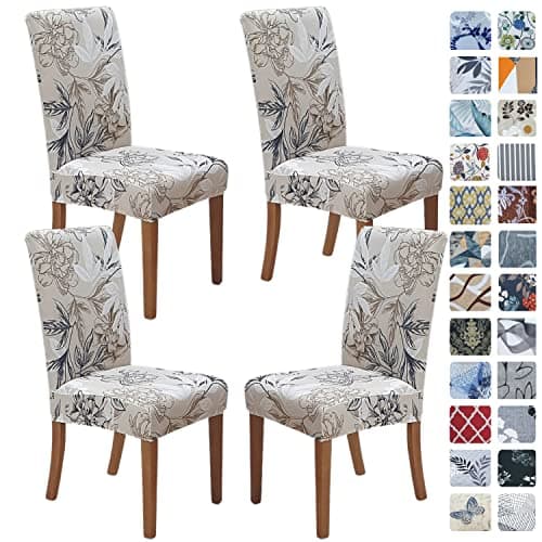 SPRINGRICO Chair Covers for Dining Room Set of 4, Stretch Dining Chair Cover, Washable Spandex Kitchen Parsons Chair Slipcovers, Removable Seat Protector for Home or Party (4 Pack, Floral Beige)
