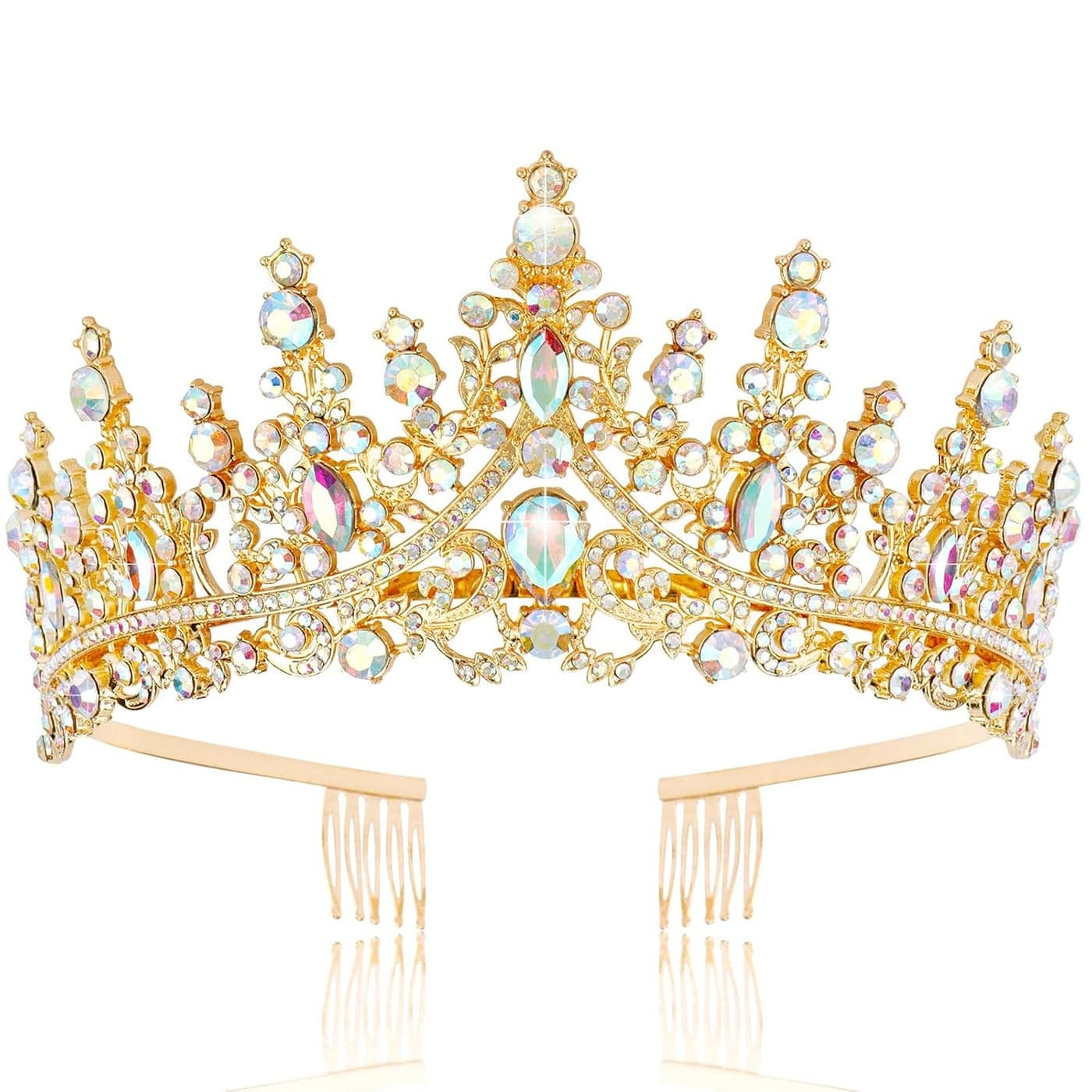 TOBATOBA Rhinestone Gold Crown for Women Gold Tiara Birthday Queen Crown Wedding Tiara for Women Crystal Tiaras and Crowns Royal Princess Quinceanera Headpiece for Prom Pageant Bride Halloween Cosplay