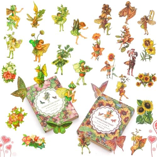 90 Pieces Fairy Stickers for Scrapbook Transparent Flower Fairy Patch for Scrapbooking Hand Ledger Phone Case Laptop Diary DIY Crafts Undertint Grass and Autumn