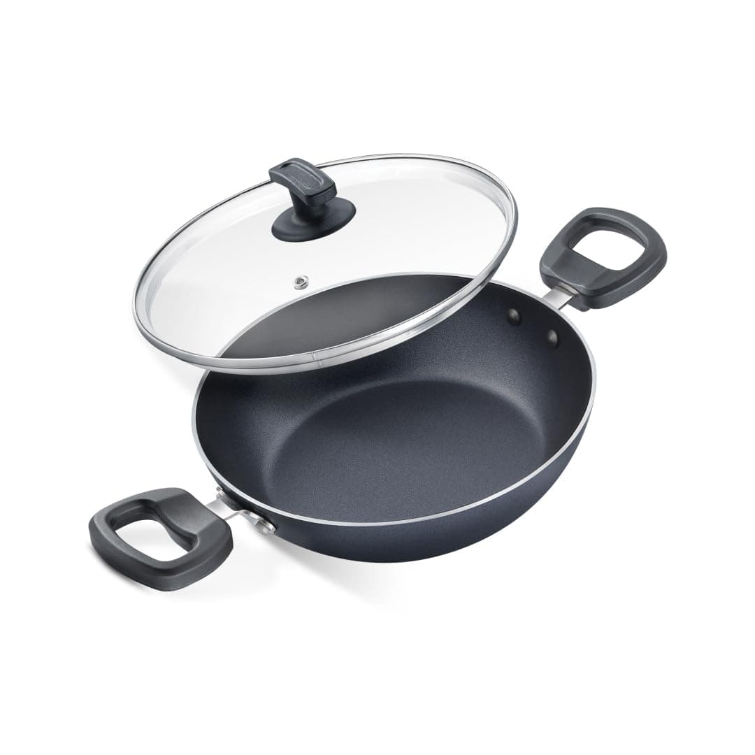 Judge by Prestige 20Cm 13L Everyday NonStick Kadhai with Glass Lid Low Oil Cooking Easy to Clean Cool Touch Handles Black