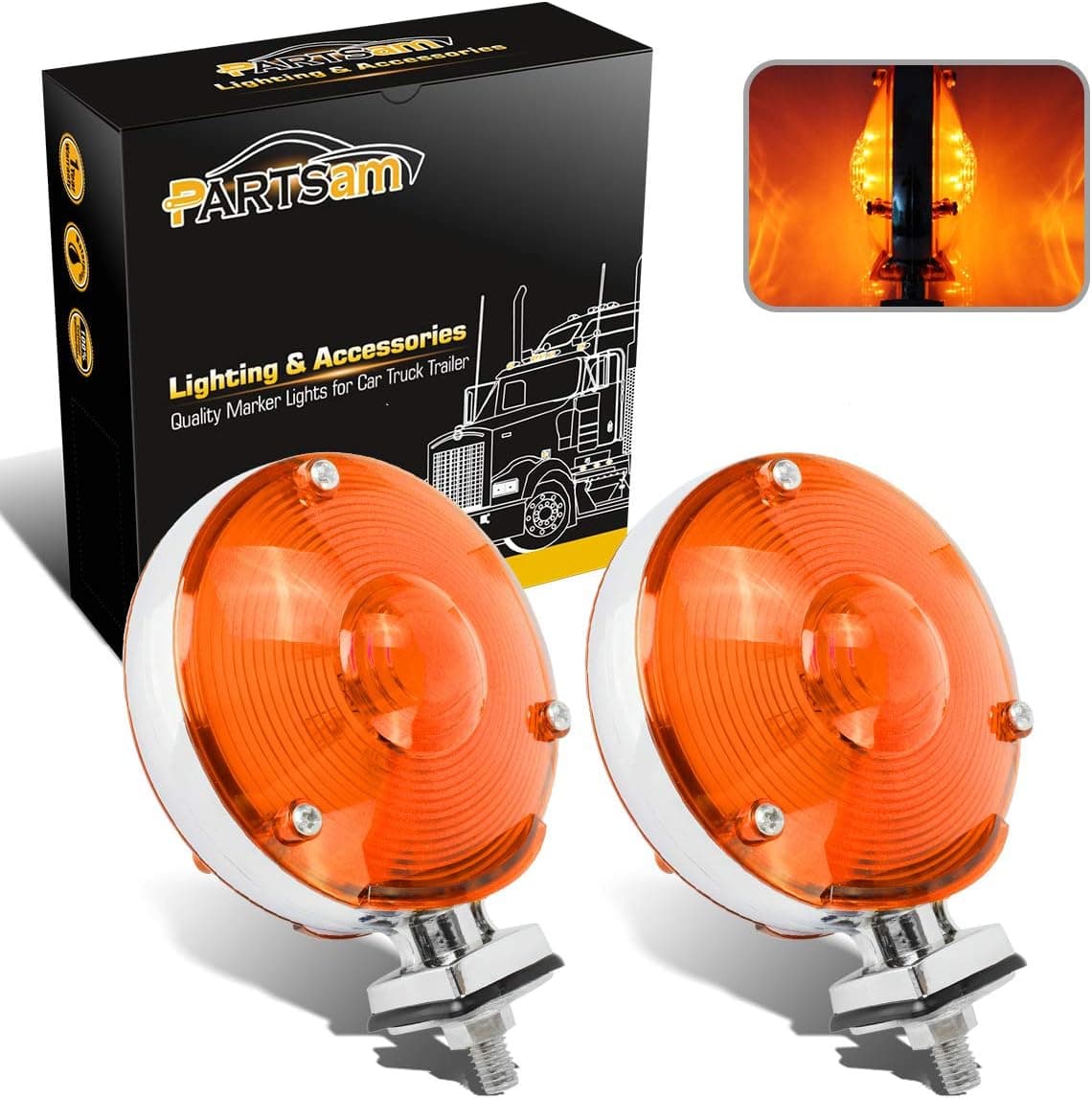 Partsam 4" Double Face Amber Stop Turn Tail Light