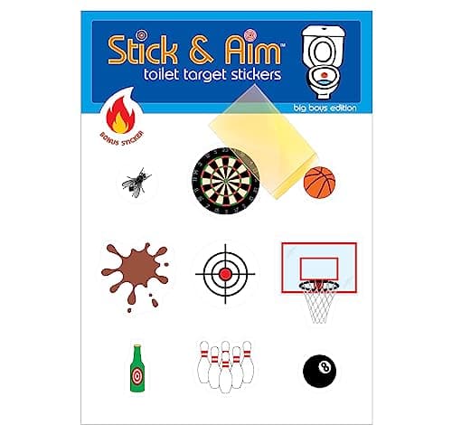 Toilet Target Stickers for Big Boys with Sticker Applicator Tool for Easy Installation. Fun Toilet Target Aiming Stickers for Boys and Men Helping Keep Floors Clean.