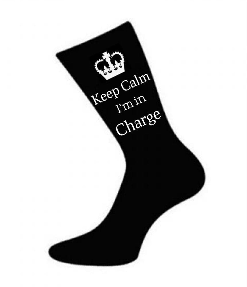 Mens Black Keep Calm i'm in Charge Socks