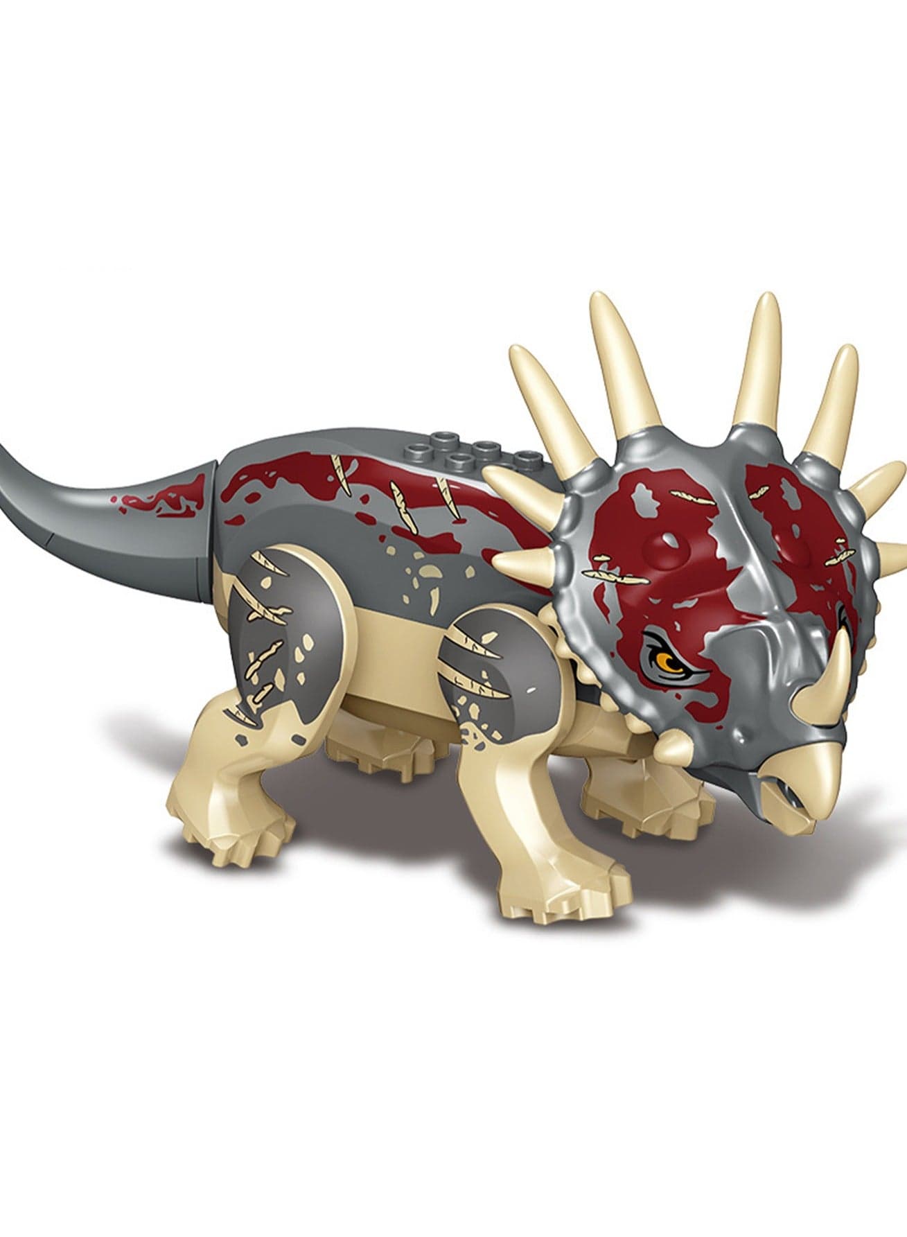 1-Pack Jurassic Large Dinosaur Building Blocks Tyrannosaurus Rex Quetzalcoatlus Spinosaurus Activity Model Children'S Toy (Gray-Red Styracosaurus 9.8*18.4cm)