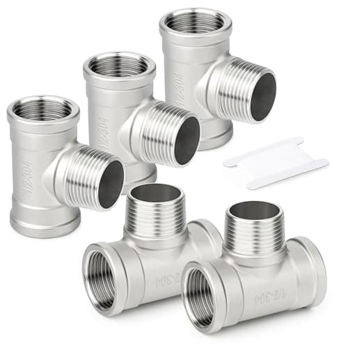 TAISHER 5PCS 304 Stainless Steel Tee Pipe Fittings 12 NPT Female x 12 NPT Male x 12 NPT Female Pipe Fittings Male Branch Tee