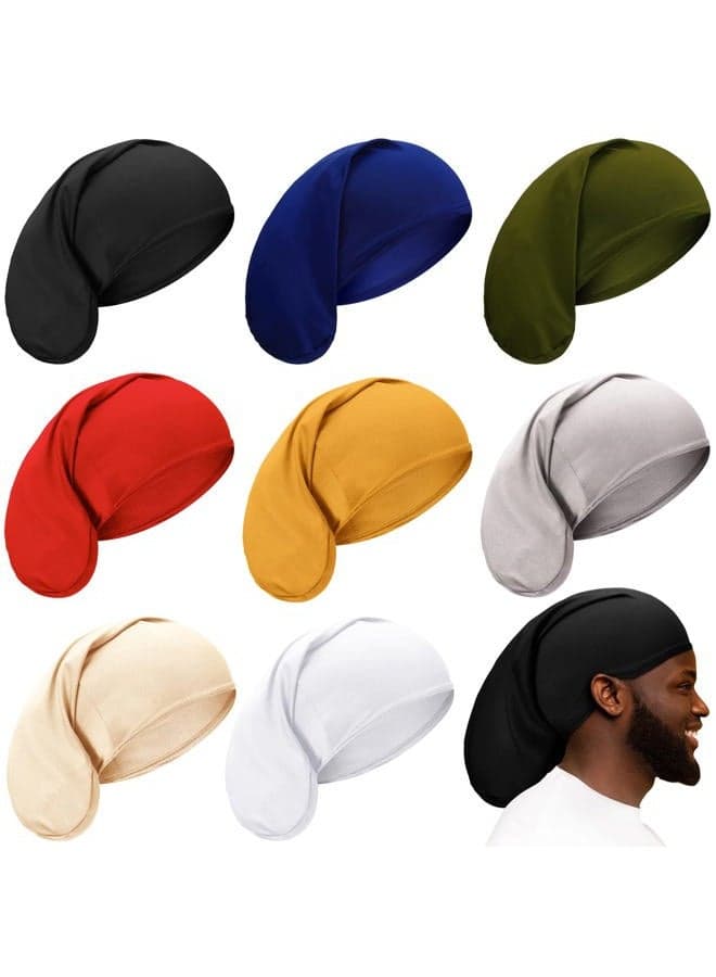 8 Pieces Unisex Dreadlock Cap Dreadlock Spandex Cap Long Hair Dreads Head Wrap Sleep Bonnet Full Cover for Men, 15 x 9 Inch (Multi Color)
