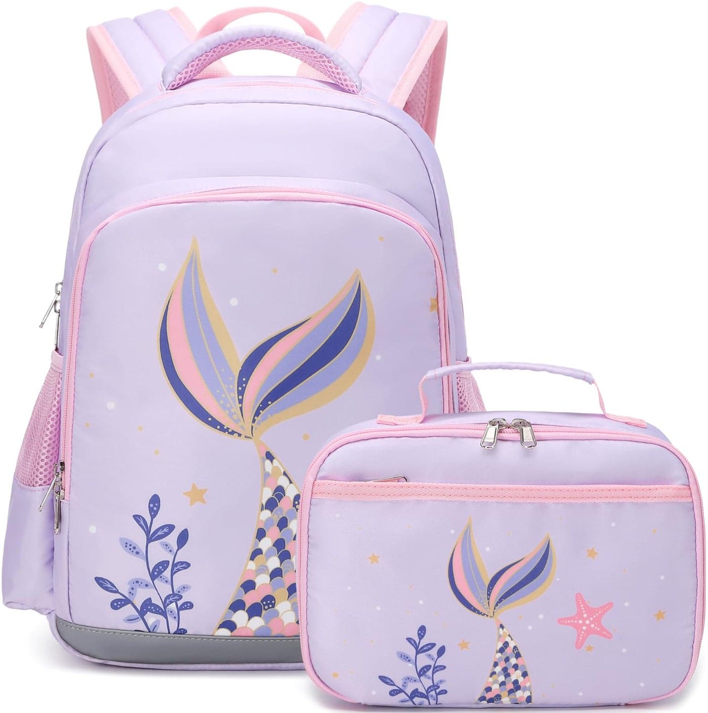 JIANYA Kindergarten Backpack for Girls, Kids Bookbag for Girls with Lunch Box & Chest Strap Cute Mermaid Backpack for Preschool Girl