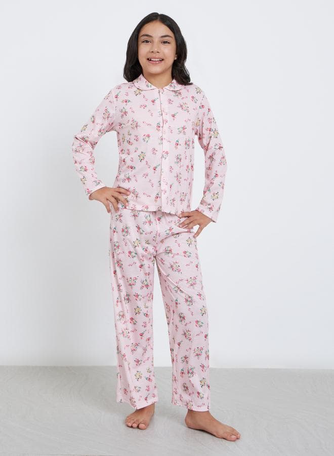 Floral Print Shirt And Pyjama Set