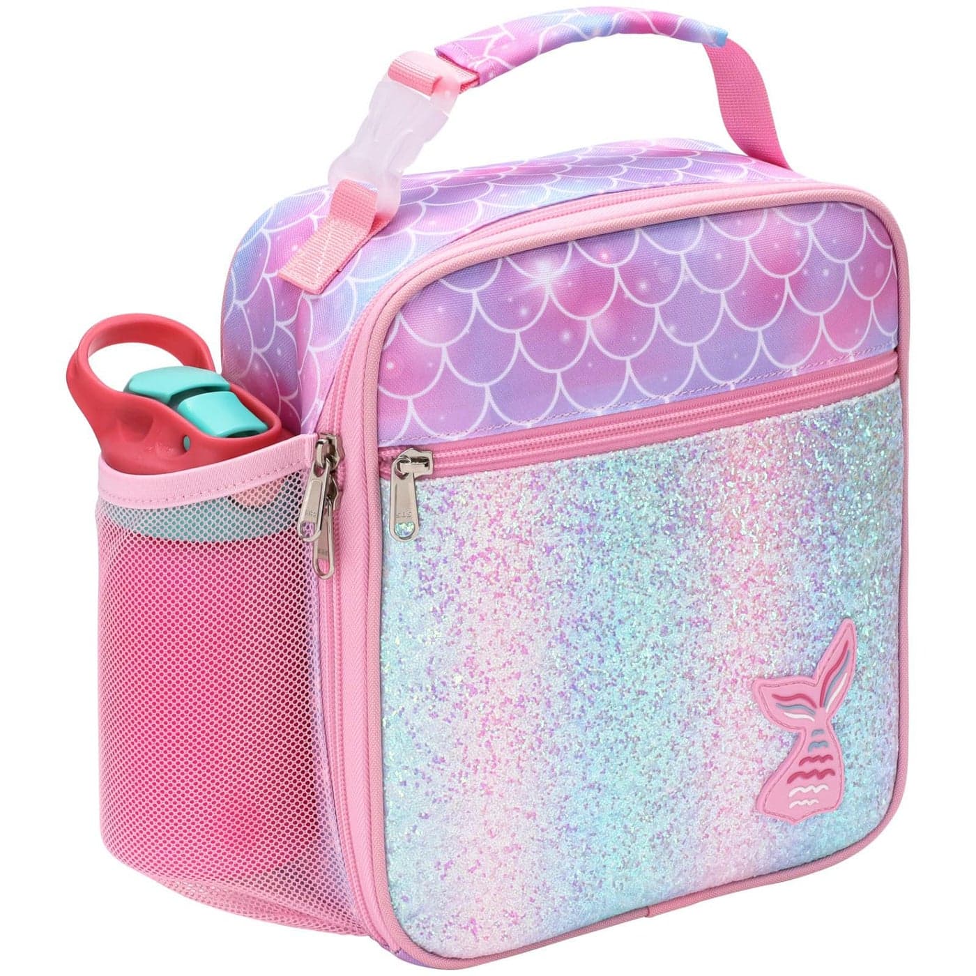 Bagseri Lunch Bag for Girls Kids Lunch Box Reusable LeakProof and Insulated Kids Lunch Bag With Water Bottle Holder Toddler Girls Lunch Box for Daycare and School Glitter Pink Mermaid