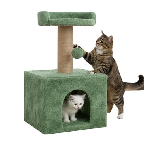 Furrlovers Soft Fur Condo Activity Cat Tree - Sisal/Jute Rope | Scratching Post | Hanging Ball | Suitable for Cats. (Green)(Furr-23)