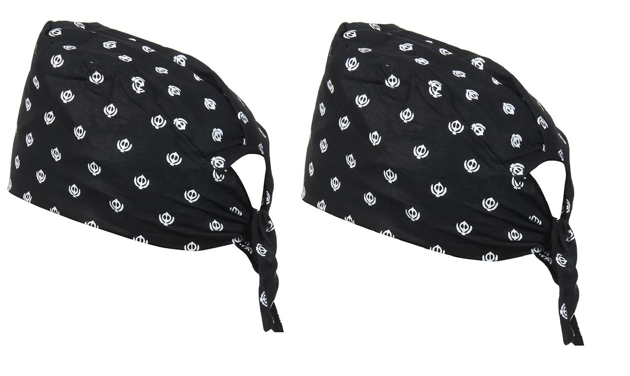 BISMAADH 2 Piece Khanda Printed 100% Cotton Adjustable Patka, Bandana, Skull Cap for Men & Women