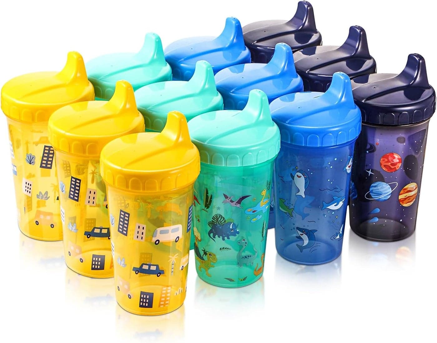 Mifoci 12 Pcs 10 oz Sippy Cups for Toddlers 13 No Spill Spout Cups with Lids Toddler Reusable Baby Feeding Supplies Dishwasher Microwave Safe