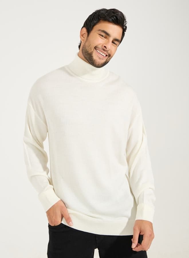 Relaxed Fit Turtle Neck Lightweight Sweater