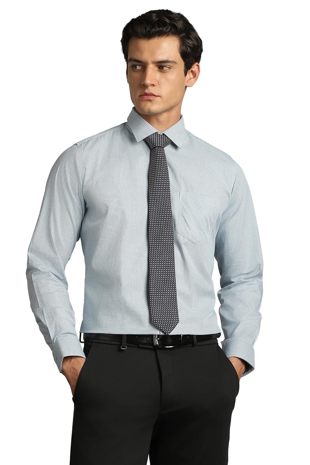 Van Heusen Men's Cotton Slim Fit Shirt (VHSFRSLB000123_Teal 44)