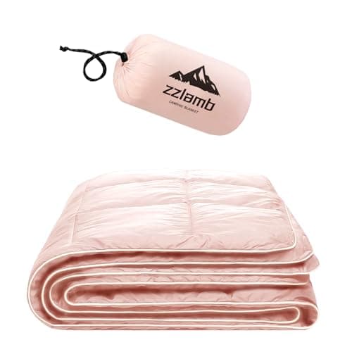 zzlamb Cherry Pink Basic Water-Repellent Down Alternative Camping Blanket for Adults, Compact Lightweight Soft Puffy Blanket, Warm Quilt Couch Car Travel RV Picnic Hiking Backpacking Beach, 52''x75''