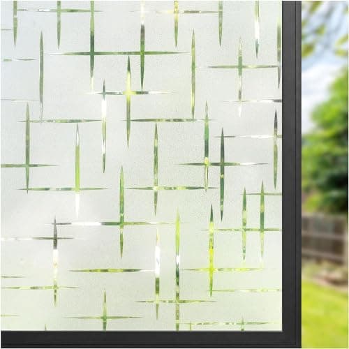 WALLTON Privacy Vinyl Frosted Window Film Glass Sticker Self-Adhesive Film Tint Wallpaper Opaque Sheet for Glass Privacy Cover Window, Door, Office, Home.| Anti-UV. (16x144 Inch, Plus Minus)