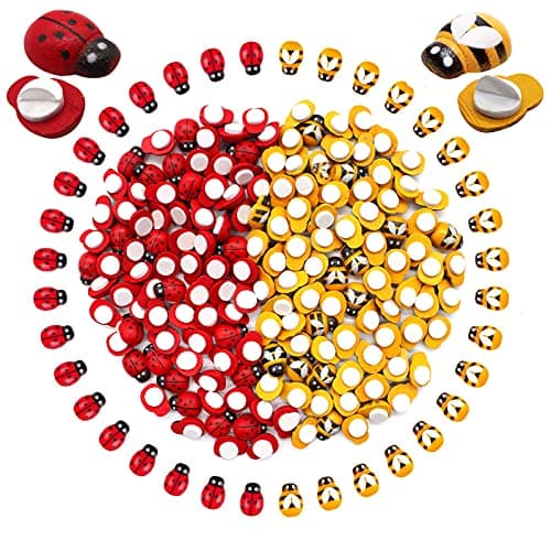 Benvo Tiny Wooden Bees Ladybugs Embellishments 160 Pcs SelfAdhesive Mini Wood Bugs for Baby Shower DIY Party Decor