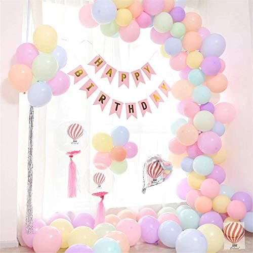 HK balloons Pack of 51 Pastel Latex Balloons with banner For Birthday Baby Shower Anniversary wedding Decorations