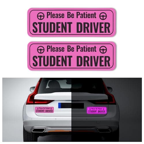2PCS Student Driver Magnet for Car,Highly Reflective Student Driver Sticker for Car Door/Trunk/Hood/Bumper,Universal Removable Please Be Patient New Driver Magnet for Car (Pink)