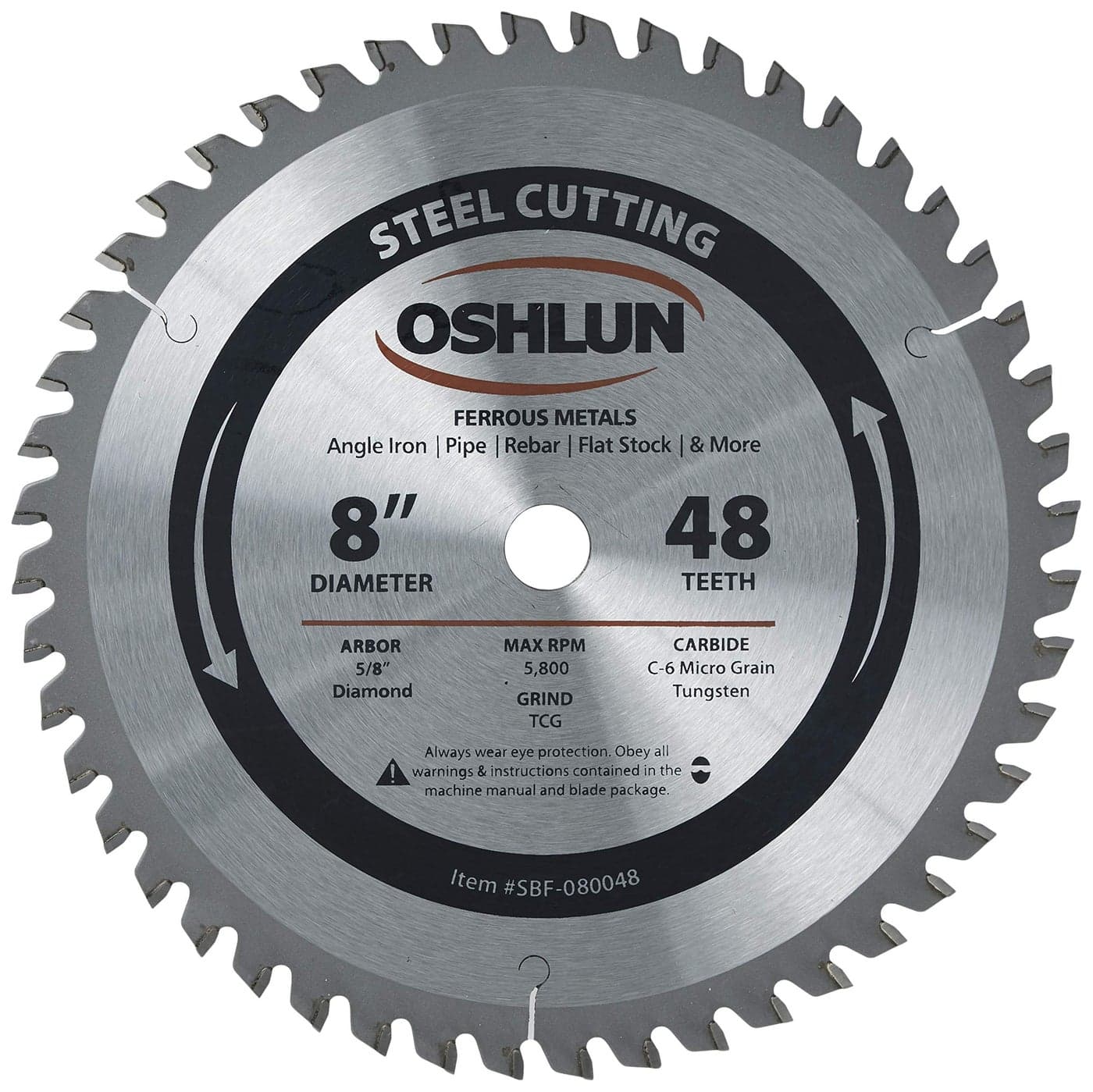 Oshlun SBF080048 8Inch 48 Tooth TCG Saw Blade with 58Inch Arbor Diamond Knockout for Mild Steel and Ferrous Metals