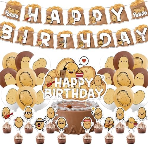 LHDUOFA Potato Party Supplies Cartoon Birthday Decorations Including Happy Banner Cake Topper Cupcake Toppers Balloons for Baby Shower
