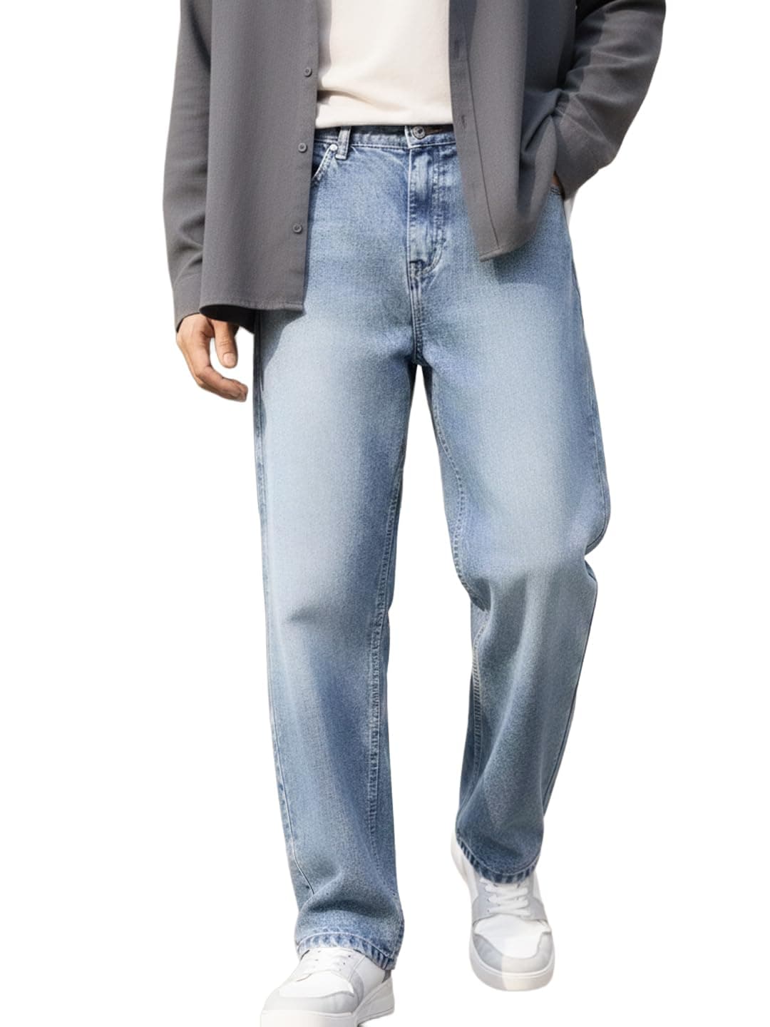 Urbano Fashion Men's Light Blue Loose Baggy Fit Washed Jeans Non-Stretchable (jeanlstowl-lblue-34)
