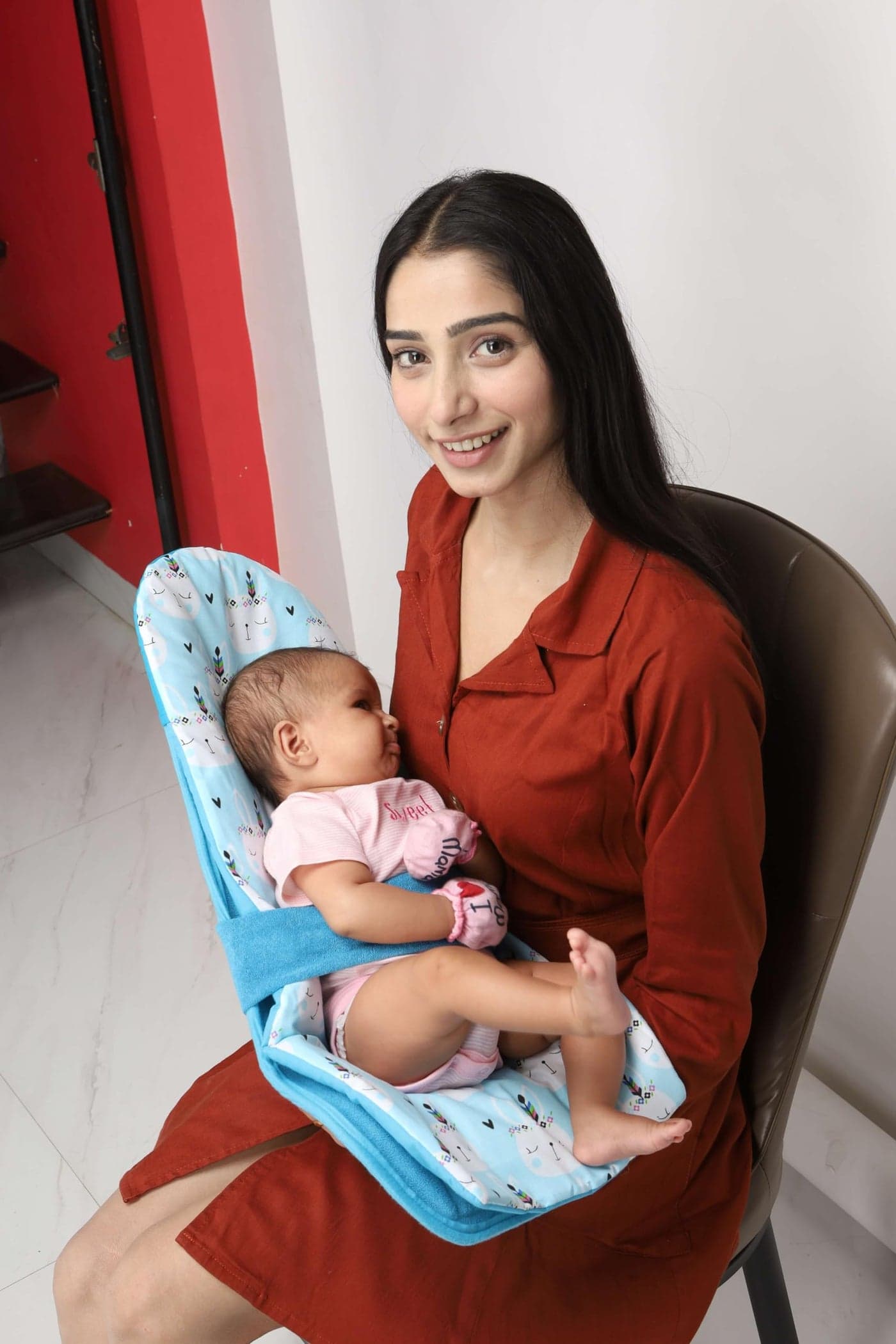 HOOPA 2in1 Infant Carrier for Newborn (0–4 Months) | Reclined Carrying & Breastfeeding Support | Strong Back Support | Indoor & Outdoor Use | Feeding Pillow | Nursing pad | New born Carrier |Dark Blue