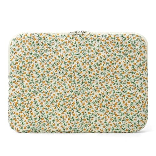 Puffy Laptop Sleeve 13-15.6 Inch Cute Quilted Laptop Protective Case Padded Floral Computer Sleeve for MacBook (B-Yellow, 13 Inch)