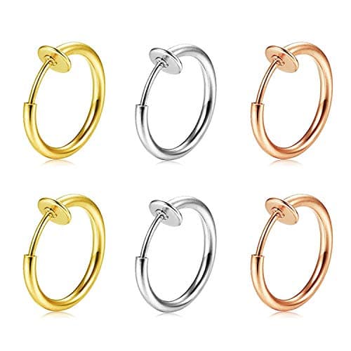 MODRSA Fake Nose Ring Fake Earring Hoop Spring Faux Lip Earrings Cartilage Conch Hoops Earring Clip on Nose Ring Hoops Non Piercing Jewelry for Women