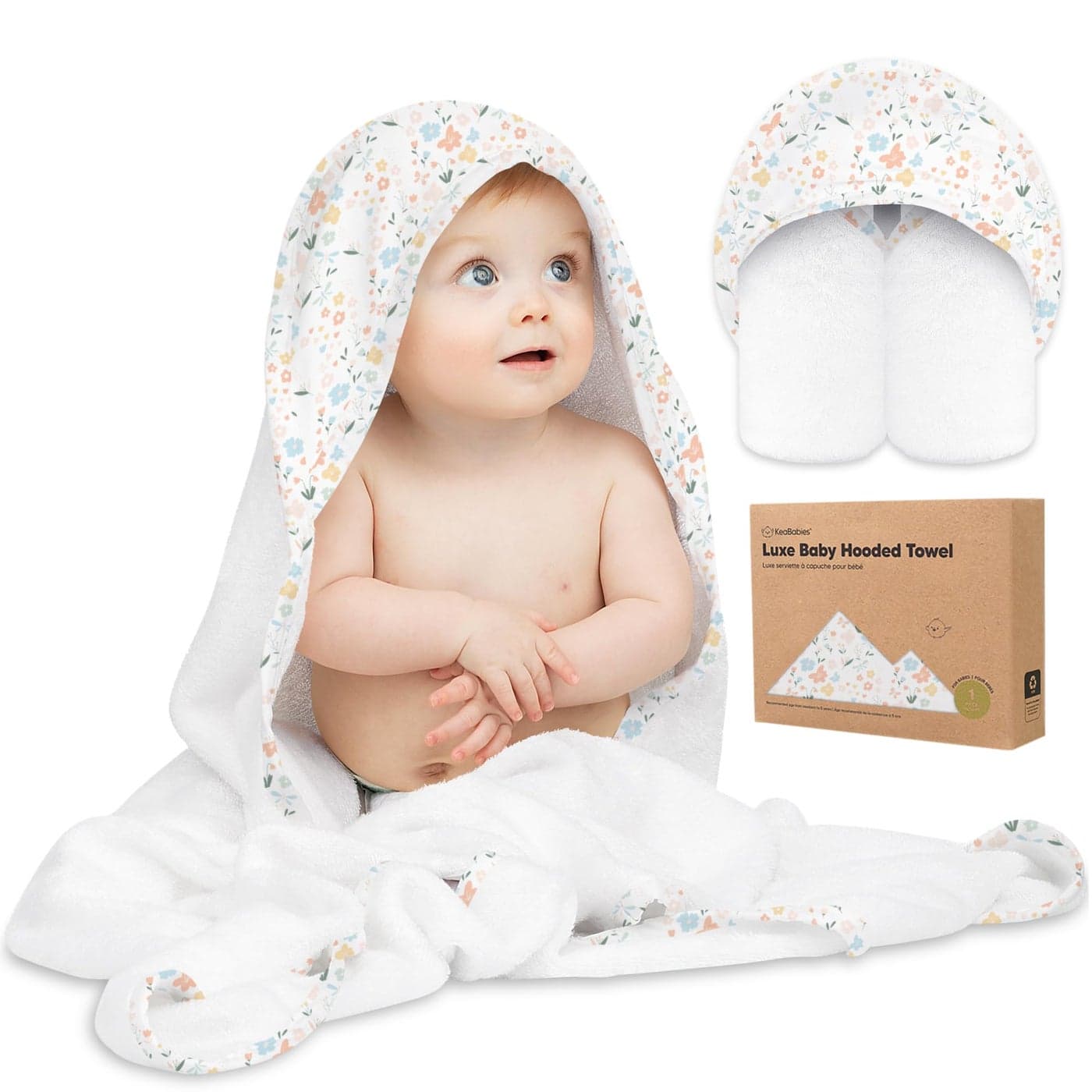 KeaBabies Baby Hooded Towel - Viscose Derived from Bamboo Baby Towel, Toddler Bath Towel, Infant Towels, Large Hooded Towel, Soft Baby Towels with Hood for Girls, Babies, Newborn Boys(Wildflowers)