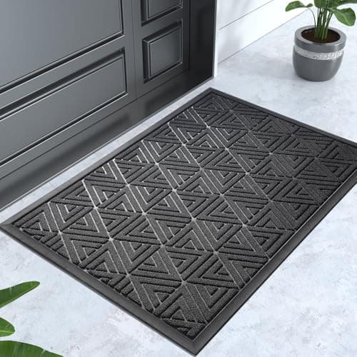 Yimobra Outdoor Mats for Front Door 29.5x17, Stops Mud & Dirt at Entrance, Fits Garage & Patio, All-Weather Waterproof Non Slip Outdoor Indoor Welcome Mat, Black