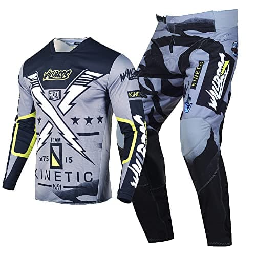 Willbros Motocross Jersey and Pants Combo Adult Offroad Riding Suit MX Gear Set Dirt Bike Black Grey Jersey S Pants 30