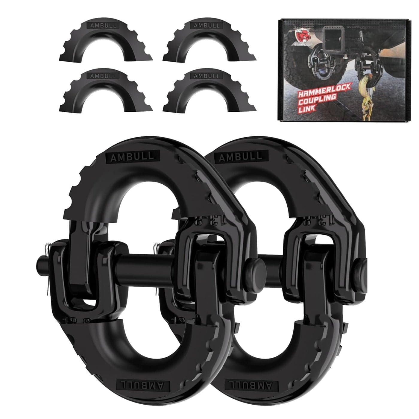 AMBULL 2 Pack 12 Safety Chain Connector Link G80 Tow Hitch Hammerlock Coupling Link Tow Chain Connector with 12000 lbs Loading Black