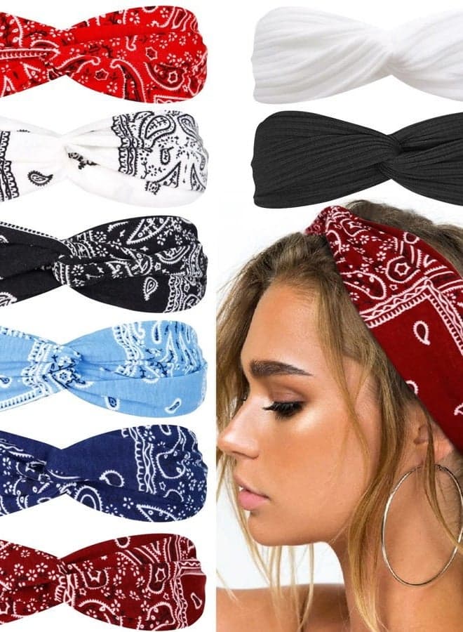 Bandana Headbands for Women Boho Elastic Hair Bands for Women's Hair Twist Turban Head Wraps Fashion Hair Accessories