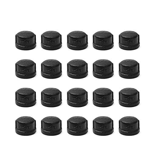 1/2" Black Pipe Cap, Home TZH 20 Pack Malleable Iron Cast Pipe Caps for Steam-Punk Vintage Shelf Bracket DIY Plumbing Pipe Decor Furniture (20, Black 1/2 Inch)