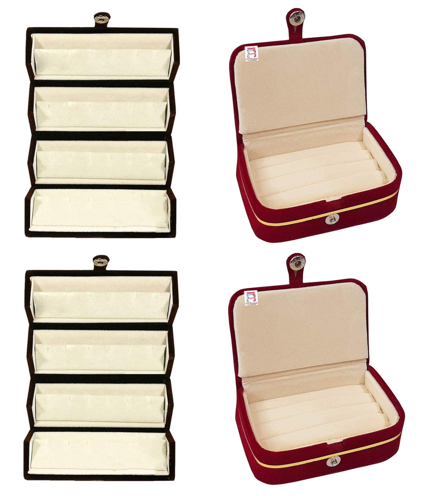 atorakushon® Velvet Combo Jewellery Box Ring Box Earrings Necklace Organizer For Women's Set of 4 (Cream)
