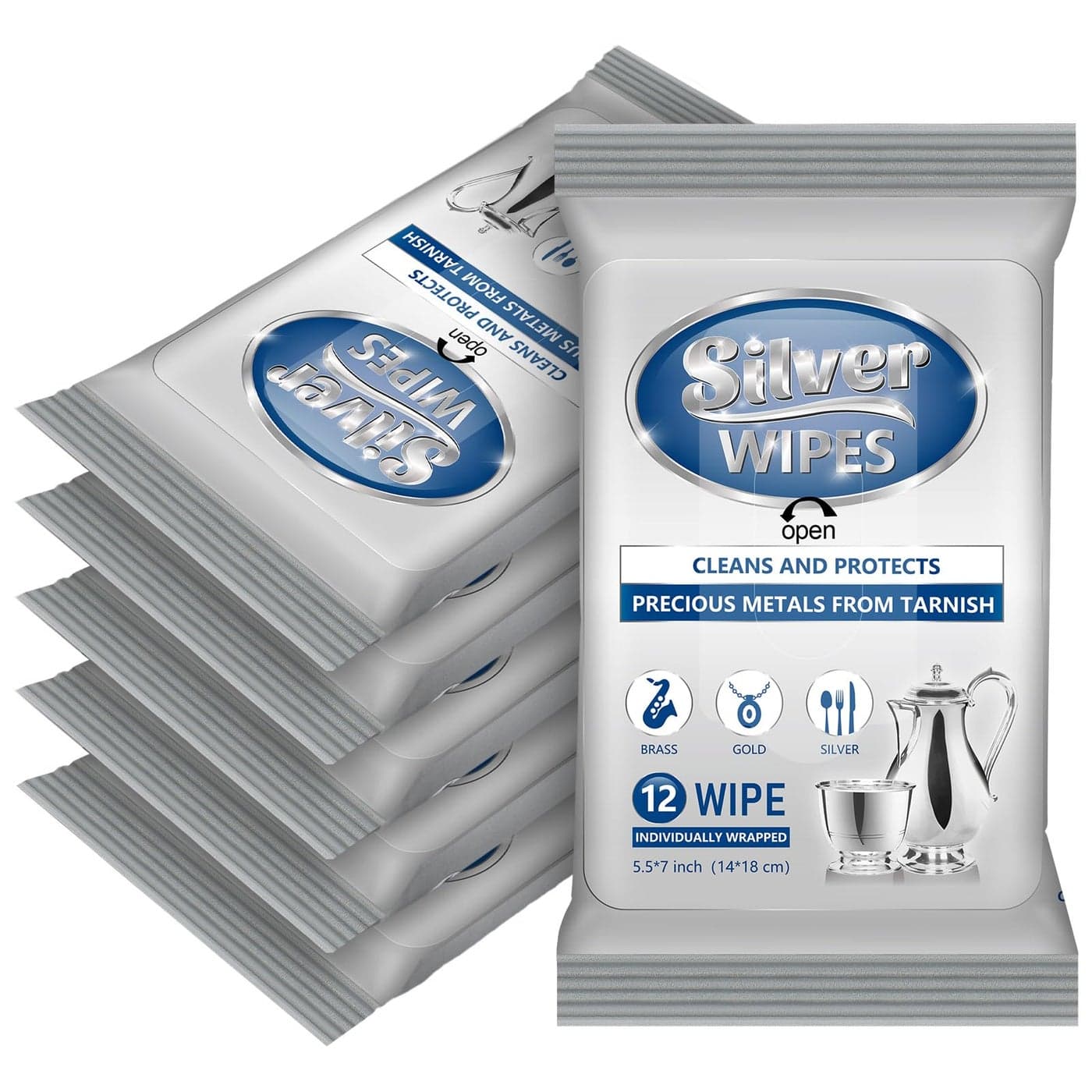 Dimsile 6 Pack/ 72 Pcs Silver Cleaner Silver Wipes Silver Polish Silver Jewelry Cleaner Cleaning Jewelry Wipes for Silverware Stainless Steel Brass Copper Metal Tarnish Remover