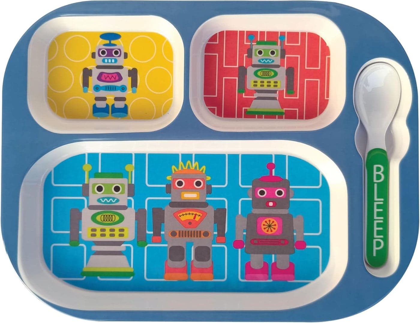 French Bull 11 Kids Everyday Tray Divided Tray and Spoon Set Robots 74415