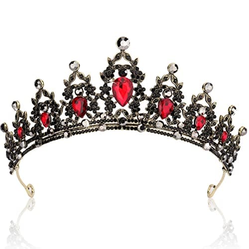SuPoo Black Crown Tiaras for Women Red Tiara Birthday Headband Gothic Princess Party Decorations Queen of Hearts Crown Hair Accessories Gift for Halloween Prom