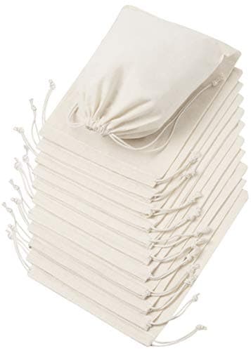 DR 100 Percent Cotton Muslin Drawstring Bags 12-Pack For Storage Pantry Gifts - Unbleached (8 x 10 inch, Beige)
