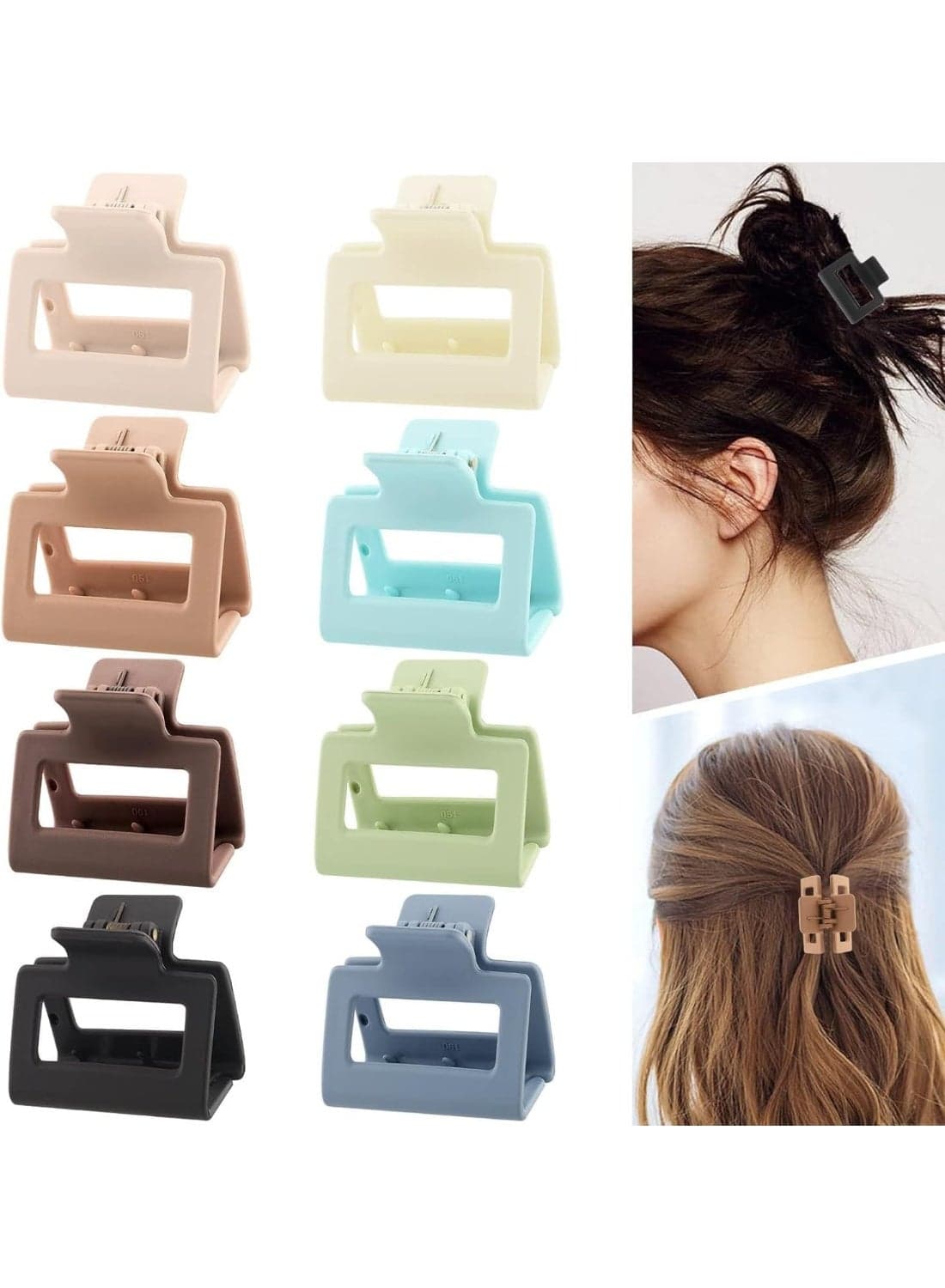8 Pack 2 inch Small Rectangle Hair Claw Clips, Matte Square Hair Clips for Women Thin Hair, Strong Hold jaw clip Non-slip Hair Clip