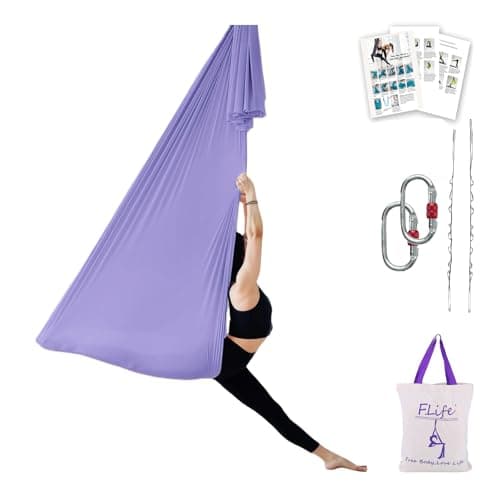 F.Life Aerial Yoga Hammock 5.5 Yards Include Daisy Chain,Carabiner and Pose Guide (Lavendar)