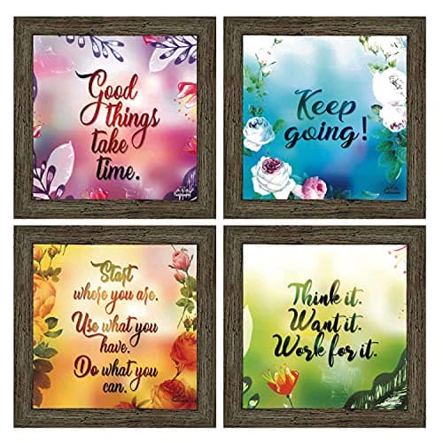Indianara Set of 4 Framed Decor Wall Hanging Laminated Paintings Matt Art Prints 9.5 inch x 9.5 inch each without Glass (Style 4)