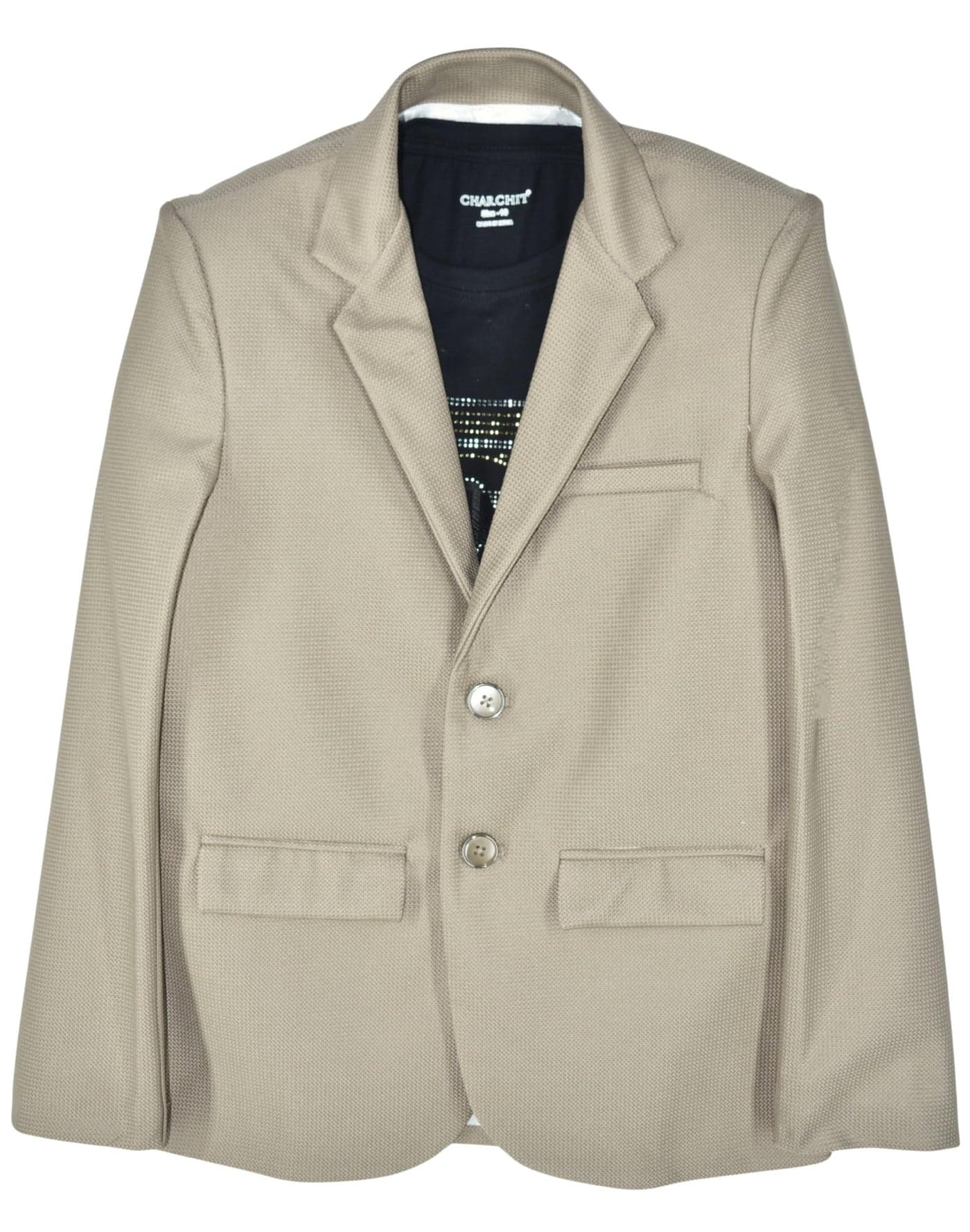 CHARCHIT Boys Cotton Blend Full Sleeves Solid Blazers and T-Shirt - Khaki