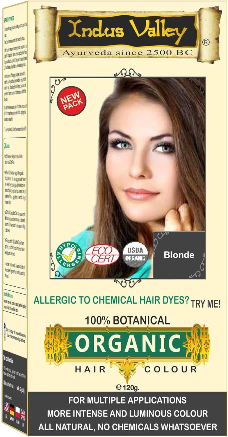 100 Organic 100 Chemical Free 100 Botanical Herbal Hair Dye Colour Blonde for InitialFirst Few Greys Does Not Lighten Hair from a Dark to Lighter Colour Pure Natural Herbal For Men Women No PPD No Ammonia No Peroxide and No Heavy Metals Whatsoever by Indus Valley