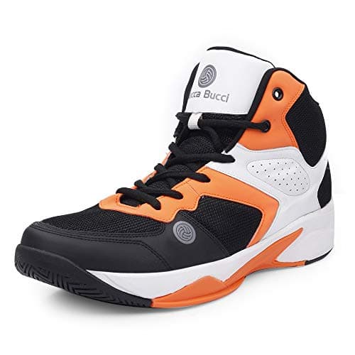 Bacca Bucci® Men's Wager Basketball Shoes with Natural Rubber Sole & Breathable Upper- Orange/White, Size UK10