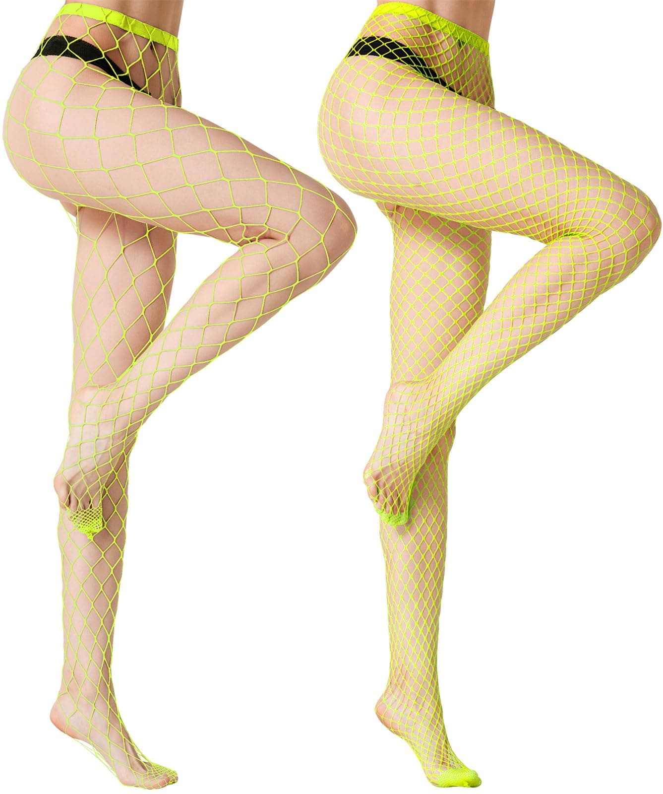 MengPa Women's Fishnets Tights High Waist Stockings Party Thigh High Pantyhose 2Pcs (Yellow-(L&XL Gride)) 2445
