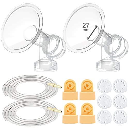 Maymom Breast Pump Kit Compatible with Medela Pump in Style Advanced Breast Pumps; 2X Breastshields (one-Piece), 27mm, 4 Valves, 6 Membranes, & 2 Tubings; Can Replace Medela Valve, Pumpinstyle