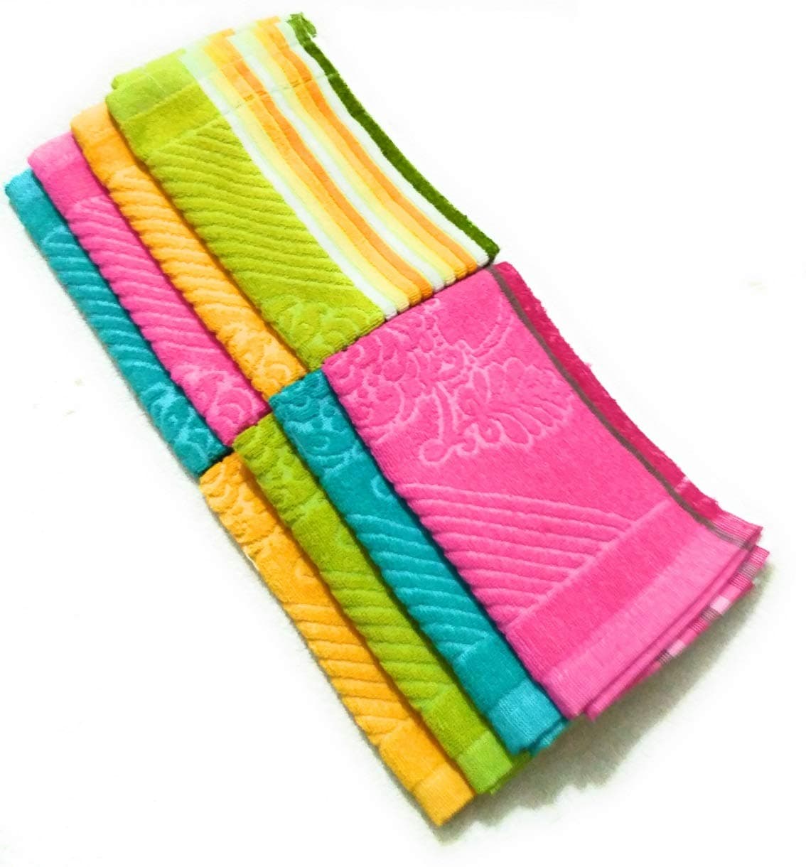 Cotton Colors Floral Design Hand Towels (Medium, Multicolor, Pack of 8)_t105